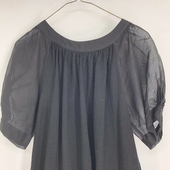 NWT Erica Davies Wool Gauze Short Puff sleeve Black Mini Dress with satin hem XS - Picture 4 of 16